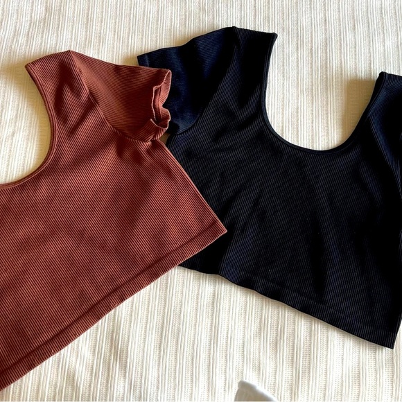 2/$18 Aeropostale Black and Brown Fitted Bodysuits Short Sleeve - Picture 3 of 8